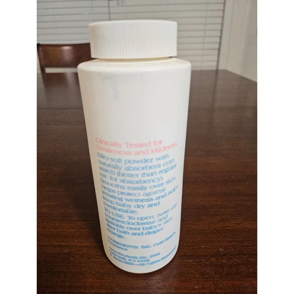 Avon Bottle Clearly Gentle Baby Powder Baby 7.5 oz White Vintage Cornstarch Bear